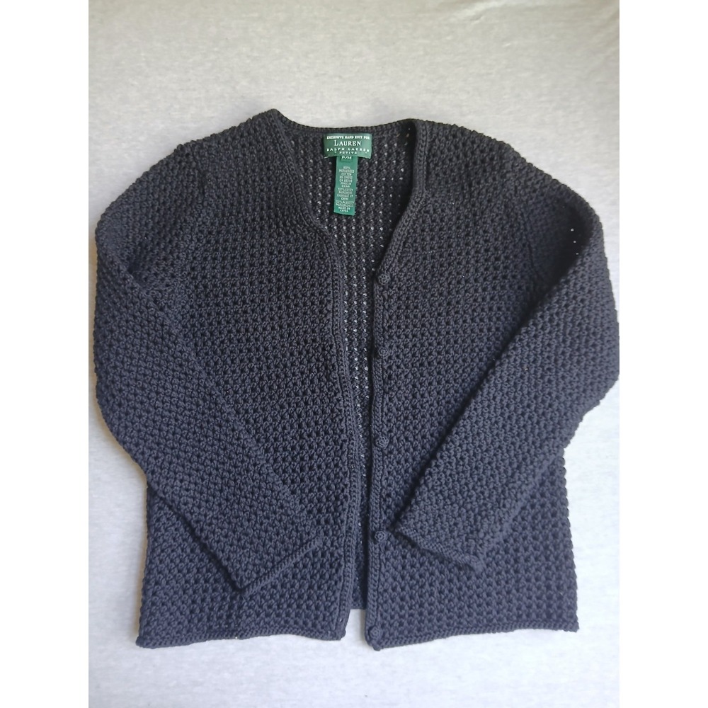 Lauren Ralph Lauren Sweater Medium P Cardigan Hand Knit Exclusive Crochet VTG